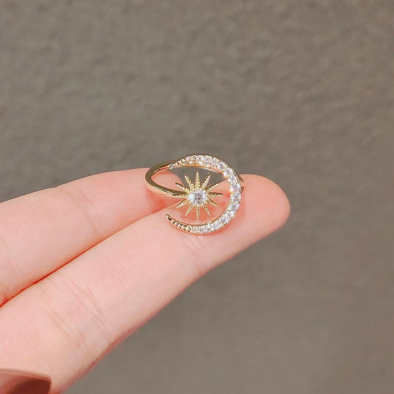 Adjustable Zirconia Moon Sun Ring for Women